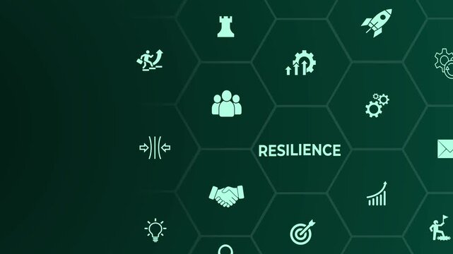 Resilience business for sustainable and inclusive growth concept. The ability to deal with adversity. Build resilience in organization idea. Motion graphics of sustainable business idea. 4k video.