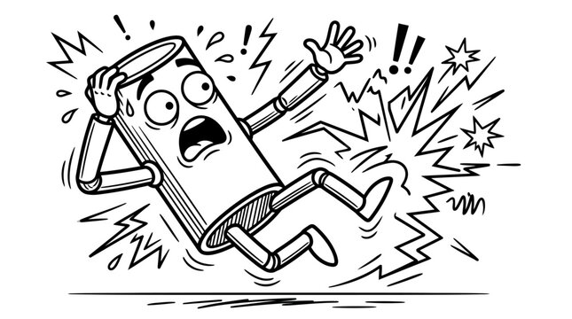 Stick Figure Person Falling and Tripping in an Accident with a Shocked Expression on an Isolated White Background