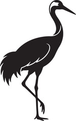 Obraz premium Black silhouette of a standing crane bird with long legs and neck, avian wildlife isolated on a white background