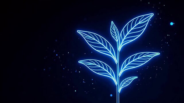 Blue neon plant stem with leaves