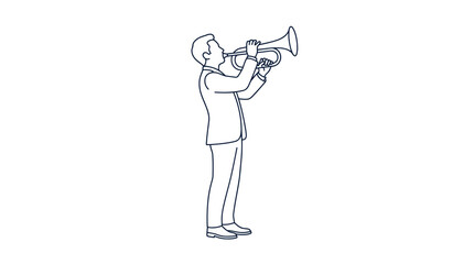 Man Playing Trumpet Line Art Vector Illustration © Pak