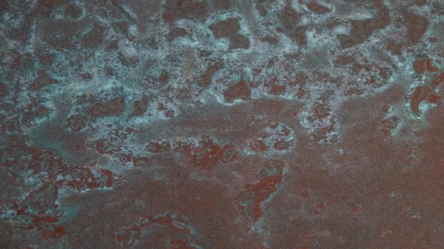 Slow Pan Across Oxidized Copper Patina Texture and Weathered Metal Surface in 4K