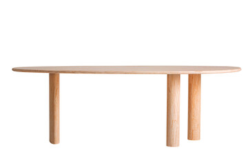 Fototapeta premium Minimalist wooden oval dining table with rounded edges and three cylindrical legs for modern home decor transparent background