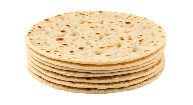 Stack of flatbreads with visible bubbles and texture on transparent background flatbread tortillas pita lavash chapati