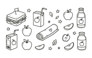 Hand drawn healthy school lunch and picnic food doodle elements set © ACEETO