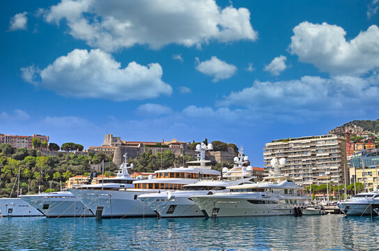 Luxury Superyachts Moored In Port Hercule Marina Monaco