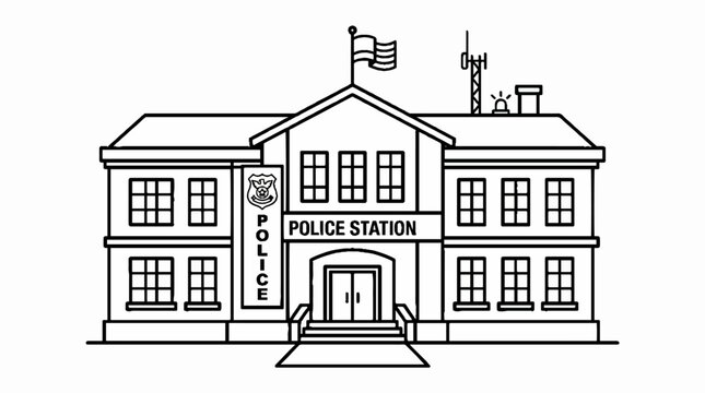 Police Station Building Illustration - Law Enforcement Headquarters Exterior