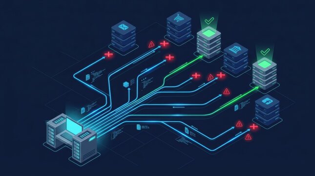 A digital illustration shows an attacker attempting to compromise servers by testing reused passwords, highlighting cybersecurity risks
