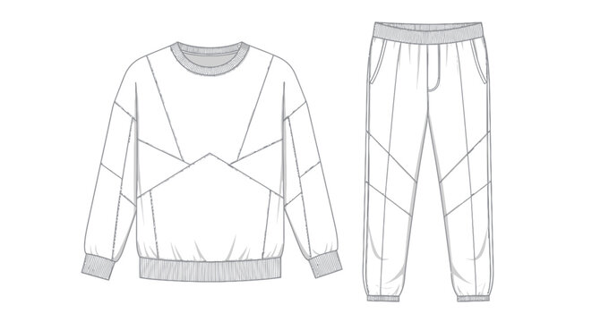 Sweatshirt and Sweatpants Fashion Flat Sketch