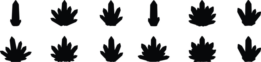 Fototapeta premium Set of silhouettes representing various crystal formations isolated on a transparent background design.