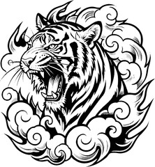 Obraz premium Japanese Irezumi Tiger Tattoo Art Silhouette