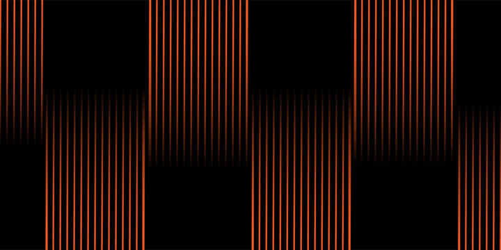 Abstract orange vertical line pattern with halftone gradient effect vector background. Modern black and orange seamless geometric background featuring parallel stripes and optical illusion texture.