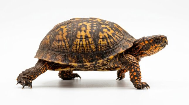 Eastern box turtle walking isolated on white background