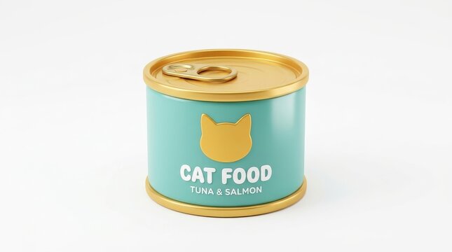 Canned cat food with tuna and salmon flavor isolated on white background