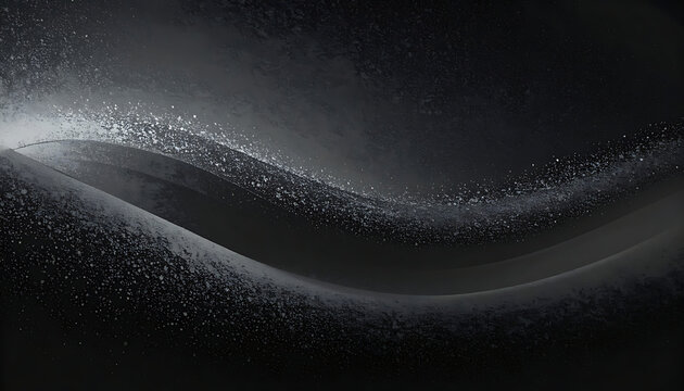 Abstract flowing particle wave with glowing stardust trail in dark monochromatic tones