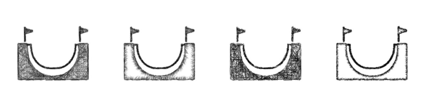 Sketch monochrome halfpipe icon design set