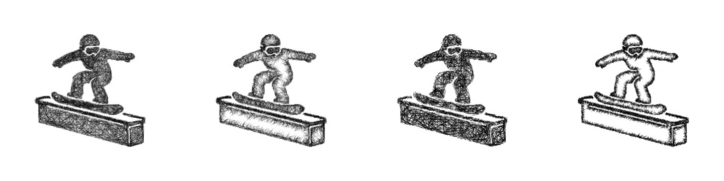 Monochrome sketch box slide icon design set