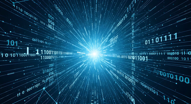 Digital tunnel vision with binary code explosion in futuristic Technology environment