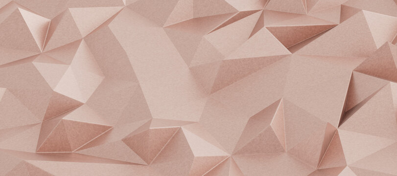An abstract rose gold geometric background featuring a low poly design with subtle textures and grad