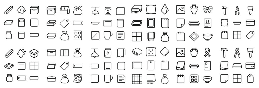 Stationery and packaging vector symbols with tag envelope and box for infographic layout in outline design