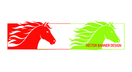 Red and green horse head banners with flowing manes © Inung