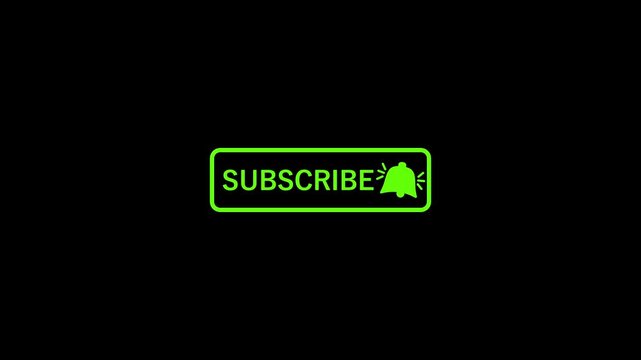 subscribe text with bell button animation. notification bell click on