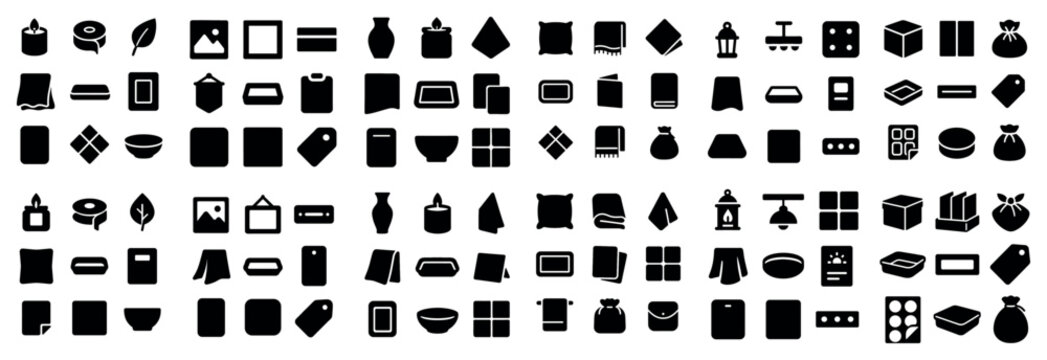 Household and storage concept icons with box bag and cloth for digital presentation in silhouette style