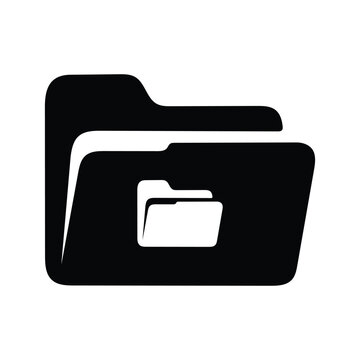 Folder in folder icon vector, minimalist black silhouette file directory and document management concept isolated on white background