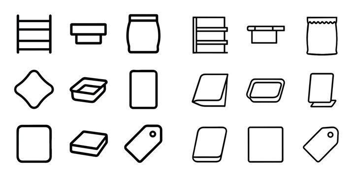 Household and kitchen design icons with ladder, container and tag for web design in outline style