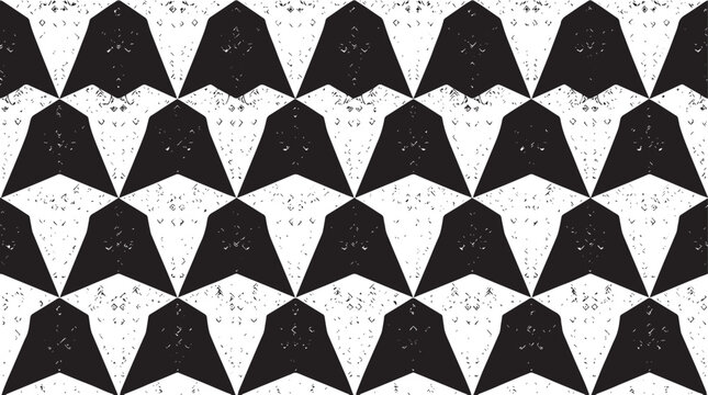 Seamless Black and White Geometric Pattern with Abstract Multi-Layered Hexagonal Webs and 3D Cubical Cell Grid