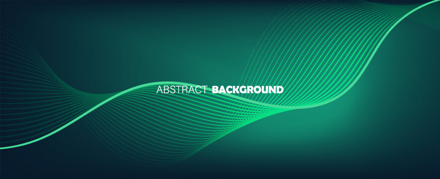 Abstract digital technology background with blue and green network lines. Futuristic cyber mesh illustration featuring a dynamic geometric wave pattern design.