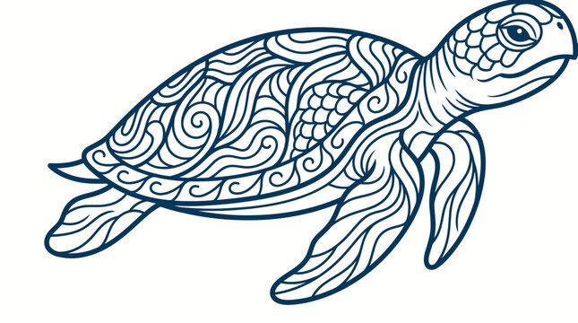 Ornate sea turtle with intricate wave patterns and line art