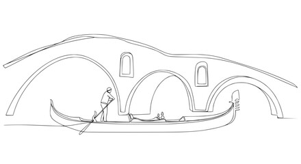 Venetian Gondola and Bridge Line Art Drawing © chici