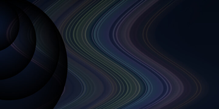 Abstract dark blue background with flowing wave lines and circular shapes
