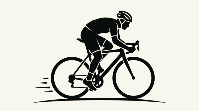 Silhouette of a cyclist riding a bicycle fast.