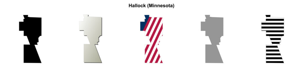 Obraz premium Hallock (Minnesota) blank outline map set