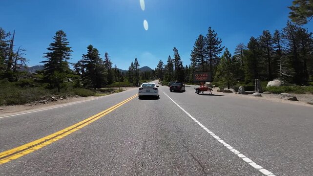 Lake Tahoe Emerald Bay Road 06 Front View Eagle Point 89 Northbound Driving Plates California USA Ultra Wide