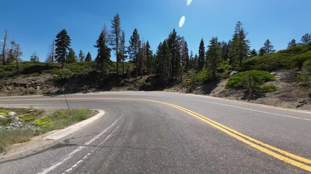 Lake Tahoe Emerald Bay Road 06 Rear View Eagle Point 89 Northbound Driving Plates California USA Ultra Wide