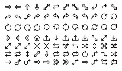 Fototapeta premium Arrow Outline Icons Set Direction Navigation and Interface Vector Collection