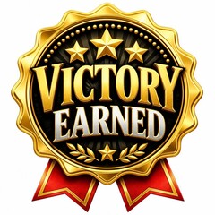 Naklejka premium Golden Victory Earned Award Seal with Red Ribbon and Stars for Achievement and Success