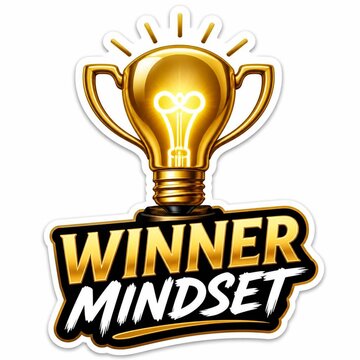 Winner Mindset Concept with Golden Trophy Lightbulb for Success
