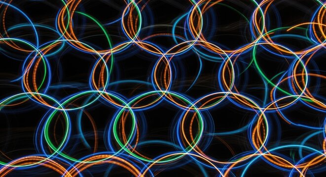 Abstract Colorful Circles Overlapping on Black Background, Modern Design.