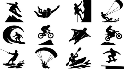 Naklejka premium Simple Extreme Sports Silhouette Icon Set
