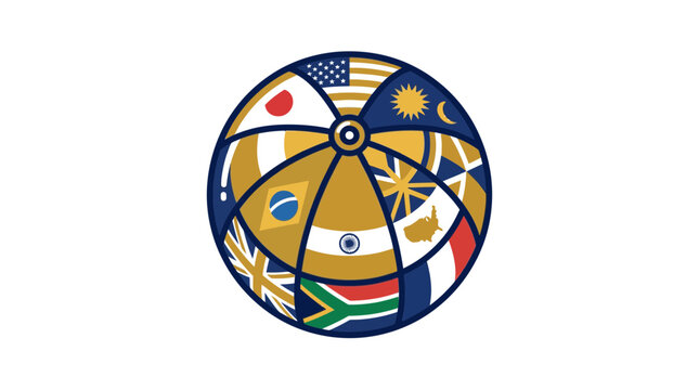 Global interconnectedness, globe with flags of different countries, international cooperation concept