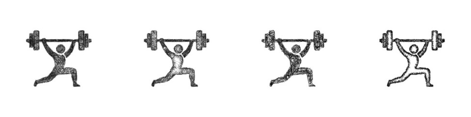 Fototapeta premium Sketch black and white weightlifting logo design set