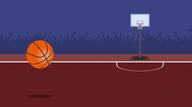 Animation of a basketball bouncing on a basketball court
