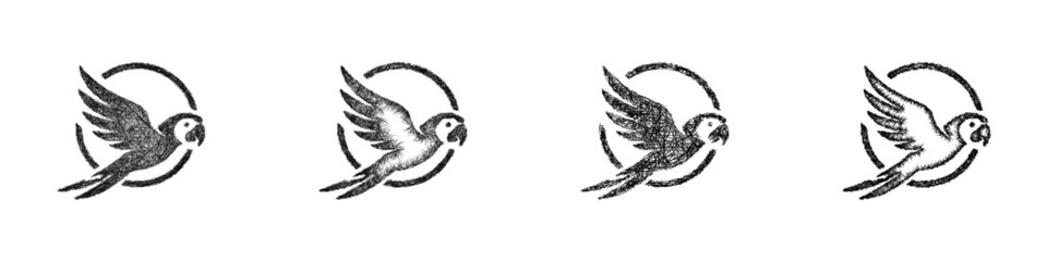 Fototapeta premium Monochrome sketch parrot logo design set