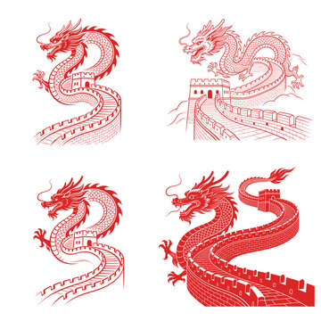 Great Wall of China icon featuring the world-famous historic fortification with watchtowers and winding architecture. Clean vector design ideal for travel, tourism, heritage, and educational projects.