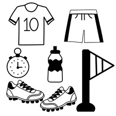 Football soccer jersey and sports equipment collection vector outline icon set © Teeni22