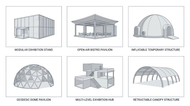 Modern temporary event structures and modular exhibition pavilions